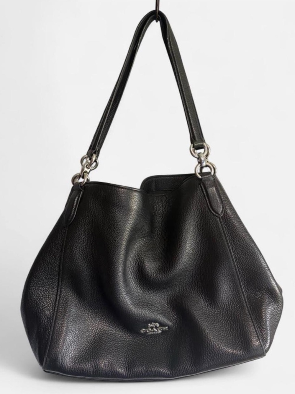 Coach Black Pebbled Leather Shoulder Bag with Silver Hardware